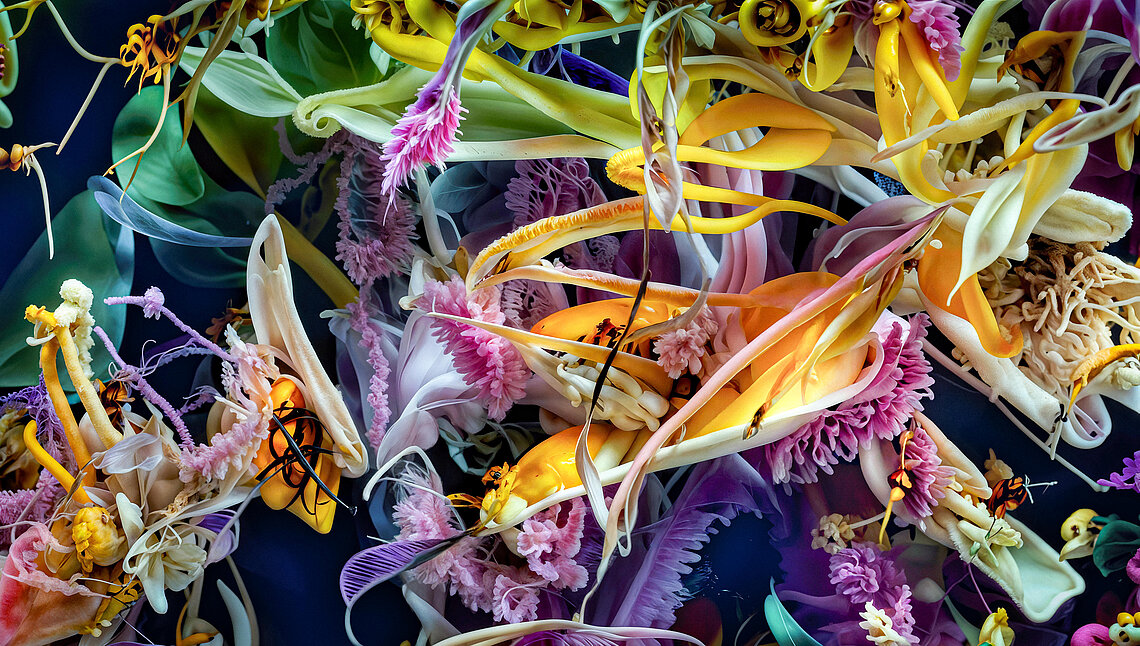 nhm-rudolstadt.de – NeoChimera, digitale organisch-abstrakte Bildkomposition von Robert Seidel mit farbintensiven, fließenden Formen, Dauerausstellung im Naturhistorischen Museum Rudolstadt